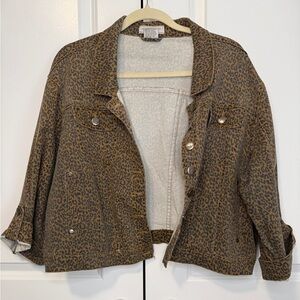 Jaimie Nicole Collection Leopard Print Denim Jacket Women’s Sz 24 Cotton Stretch